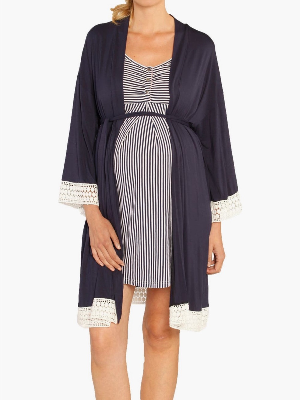 Striped Maternity Cami Nightgown and Robe - Navy & White